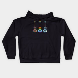 Three Ukuleles Colorful Textures Kids Hoodie